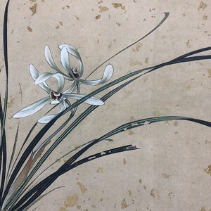 张大千兰花图餐厅微喷装饰画饭厅斗方挂画客厅沙发背景墙书房画