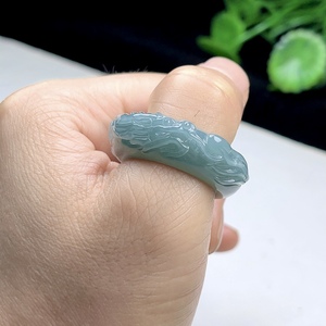 22mm天然a货翡翠盘龙戒指 浅蓝绿玉龙指环男 雕龙玉石龙腾玉扳指