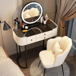 实木梳妆台小户型卧室轻奢高级现代简约ins风岩板收纳化妆桌台镜
