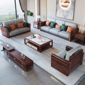 新中式黄金檀木123沙发组合奢华大气大小户型家用客厅全实木家具