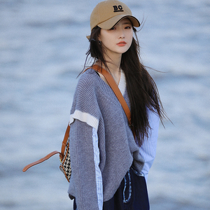 晨妍-【街头复兴】设计款拼接衬衣毛衫