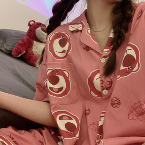 超可爱草莓熊夏季睡衣女士纯棉短袖粉色甜美学生自拍超好看家居服