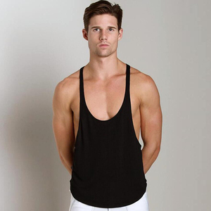 定制夏季新款男士吊带纯棉背心低领开叉健身运动宽松内衣纯色上衣