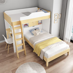 儿童床书桌一体两层床二胎儿童房床双人床高低上下床带衣柜组合床