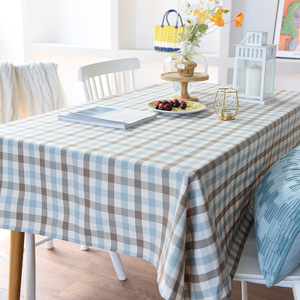 现代简约格子桌布布艺茶几书桌台布长方形条纹棉麻小清新野餐布