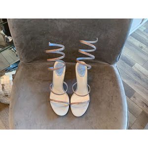 代购rene caovilla/rc女鞋蛇形cleo拼色镶钻螺旋系带露趾高跟凉鞋