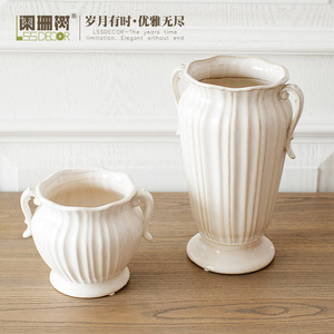 陶瓷花瓶摆件客厅插花鲜花高级感欧式复古白色圣洁双耳美式轻奢高