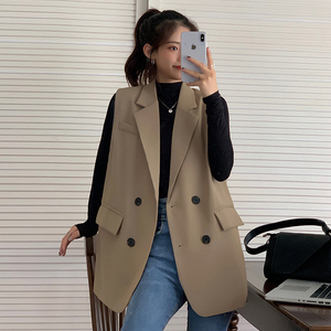 卡其色西装马甲女装春秋季外搭网红时尚叠穿坎肩外穿马夹无袖外套