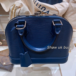 shaw英国购lv路易威登新款牛皮水波纹深蓝色贝壳包alma bb