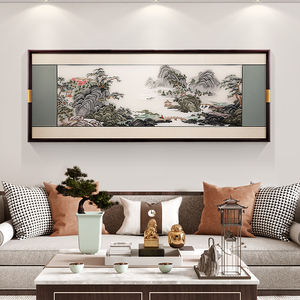 高档新中式刺绣客厅装饰画大气山水画苏绣成品横幅沙发背景墙壁画