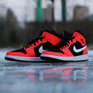 air jordan1 mid乔aj1激光红外线橘红黑男女中