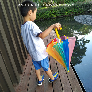 儿童透明彩虹雨伞小学生男女童幼儿园男女孩宝宝透明雨伞上学专用