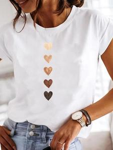Love Heart Watercolor T-shirts 爱心水彩甜美印花女T恤短袖夏季