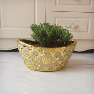 金色福字元宝花盆陶瓷招财 个性大号花盆 盆景盆蝴蝶兰盆转运包邮