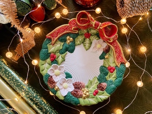 出口美国手工蝴蝶结陶瓷糖果盘婚礼蛋糕盘圣诞节装饰挂盘家用盘子