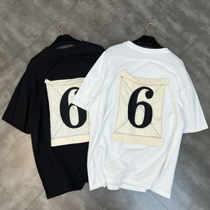 柚子mm2022年夏季圆领短袖拼接布数字6号图案双面穿oversize潮t桖