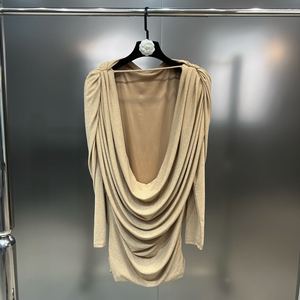 柚子MM2023年秋季长袖捏褶多层性感露背前后两穿欧美风弹力连衣裙