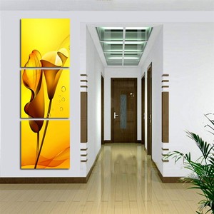 金色马蹄莲花无框画冰晶玻璃水晶画客厅玄关竖版装饰画墙壁画挂画