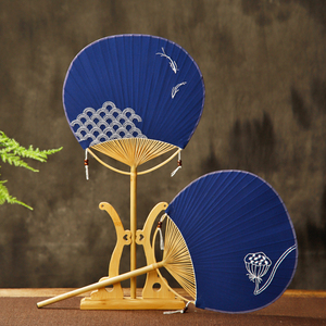 中国风手工刺绣团扇复古宫扇棉麻布扇日式竹扇和风圆形蒲扇子夏季