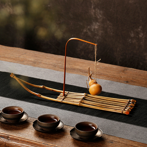 天然葫芦摆件手工竹排招财桌面装饰竹编禅意中式茶道托盘家居玄关