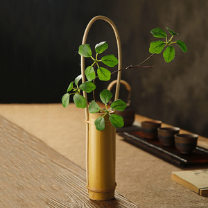 禅意中式竹制花器桌面插花摆件日式干花竹筒花瓶茶道复古小型花盆
