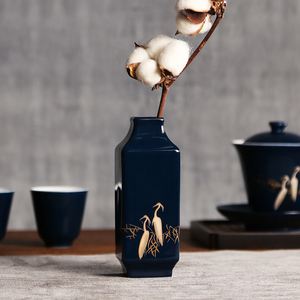 新疆包邮霁蓝釉陶瓷花器 茶道桌面小花瓶摆件 禅意插花干花日式迷
