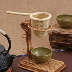 竹编长柄茶漏 茶具零配件茶虑竹茶漏 日式茶道滤网勺创意藤过滤器