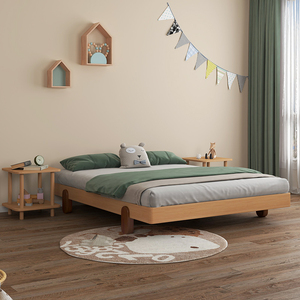 榉木实木床矮床无床头日式榻榻米床1.5米单双人床儿童床小户型床
