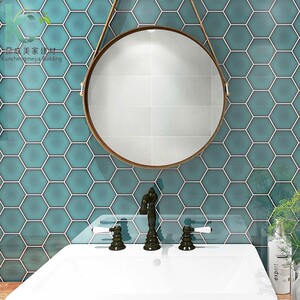 ins个性特色窑变祖母绿马赛克卫生间厨房瓷砖六角砖冰蓝绿色地砖
