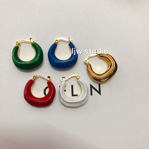 celi法式珐琅圈式黄铜镀24k真金曲线设计欧美时髦欧美彩色耳环