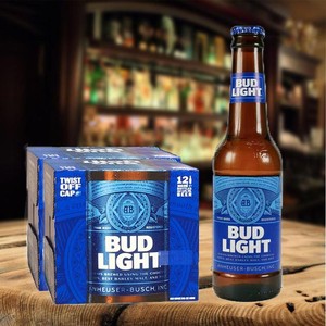 蓝百威啤酒 budweiser旋盖 英国白啤进口蓝色螺旋整箱300ml24瓶装