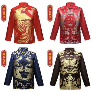 寿衣男女龙凤刺绣七件全套老年人中式传统大红色牡丹寿服老太大码