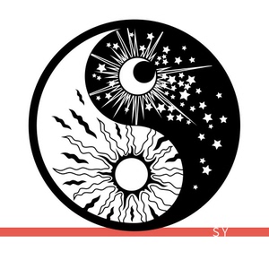 阴阳鱼风水太极图案墙贴画太阳太阴月亮星星玻璃门镂空装饰墙贴纸