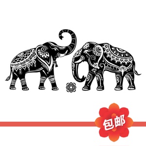 东南亚风情大象图腾艺术墙贴画民族风酒吧玄关玻璃镂空装饰墙贴纸