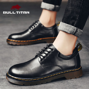 公牛巨人皮鞋男秋季韩版潮流青年商务正装大头英伦增高男士休闲鞋