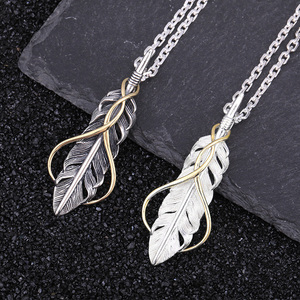 高桥吾郎羽毛吊坠男s925纯银时尚潮牌日韩个性复古男士项链挂坠女