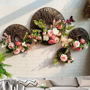创意墙面壁挂仿真花假花绳编花艺套装玄关沙发电视背景墙墙上装饰
