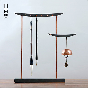 毛笔架笔挂实木 简约新中式文房四宝书法笔架收纳桌面多功能笔挂