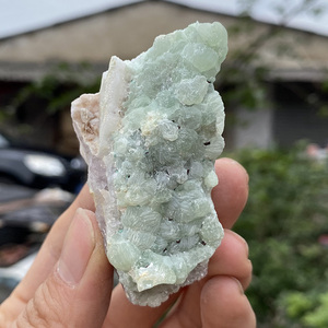 天然葡萄石水晶共生原矿 diy饰品吊坠原石 矿物晶体教学标本收藏