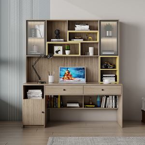 书桌书架一体桌带书柜组合家用卧室小户型办公桌带抽屉学生写字桌