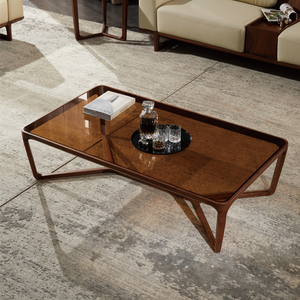 北美黑胡桃木茶几意式极简轻奢客厅家具茶色钢化玻璃茶几实木原木