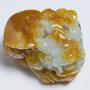 阴阳眼翡翠貔貅手把件 缅甸a货招财貔恘小摆件手工精雕貔恘玉286