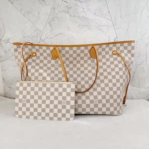 lv/路易威登白棋盘格neverfull购物袋单肩手提斜挎包女包