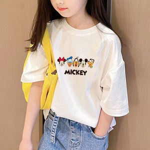 中大女童夏季短袖t恤儿童装新款宽松休闲时髦炸街卡通米奇打底衫