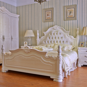 欧式实木床双人床1.8米主卧 奢华白色公主床雕花美式牛皮软包婚床