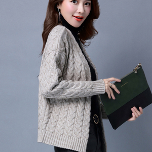 粗棒针毛衣开衫加厚女短款