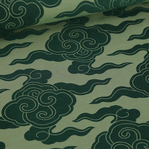 宋锦绿底祥云纹桑蚕丝非物质文化丝绸旗袍风衣外套真丝服装面料