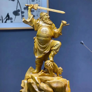 香樟木雕钟馗送福工艺品佛像人物根雕家居办公桌面摆件装饰品雕刻