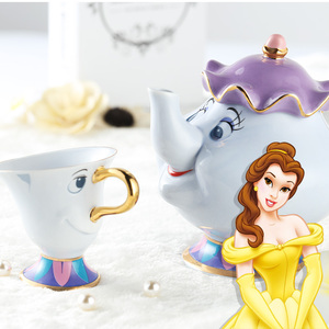 茶煲太太美女与野兽Mrs. Potts陶瓷镀金茶壶卡通生日礼物茶壶套装