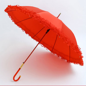 红伞蕾丝雨伞结婚新娘伞长柄大红结婚蕾丝伞婚庆道具结婚伞